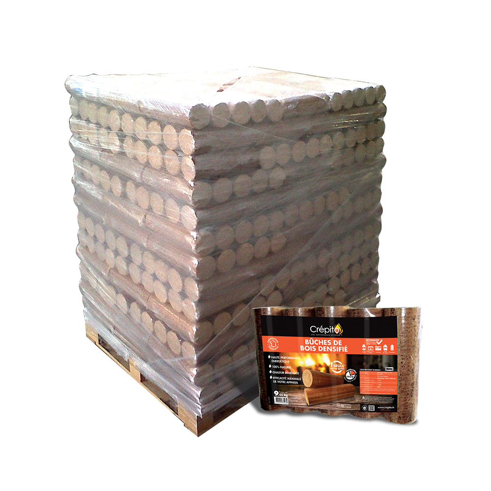 Palette de 104 packs de bûches densifiées rondes